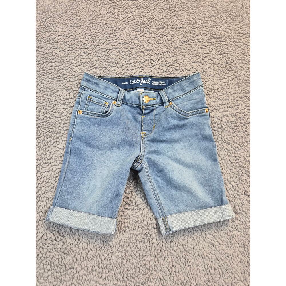 Cat & Jack Jean Shorts Girls Size M 7/8 Blue Bermuda Style (0607)